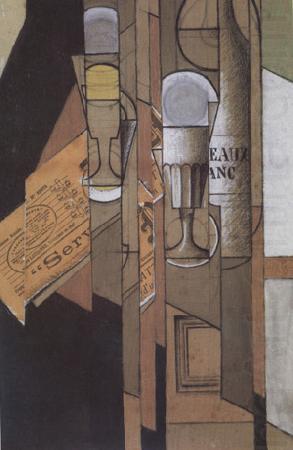 Glasses Newspaper and a Bottle of Wine (nn03), Juan Gris